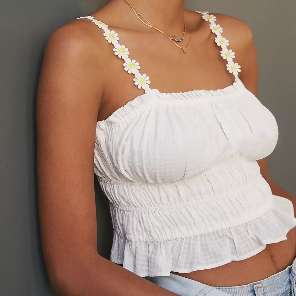 Anthropologie Maeve Daisy White Crop Top